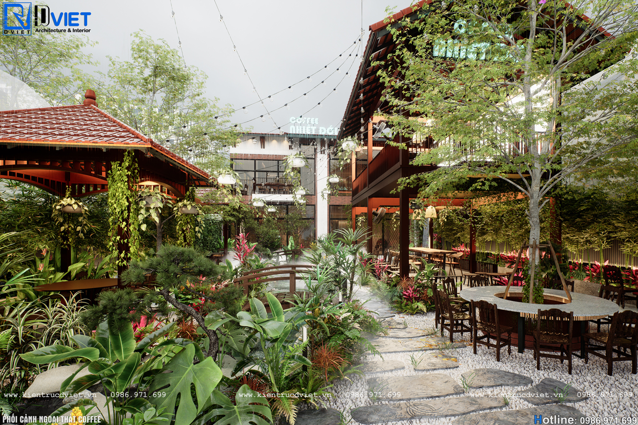 thiết kế thi công quán cafe Nhiệt đới đẹp mộc mạc tại An Lão - Hải Phòng (1)