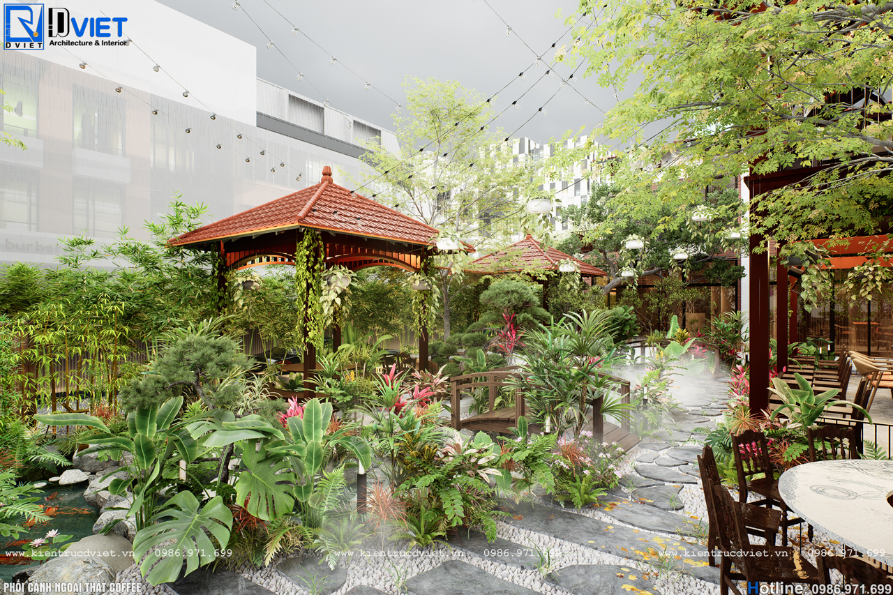 thiết kế thi công quán cafe Nhiệt đới đẹp mộc mạc tại An Lão - Hải Phòng (4)