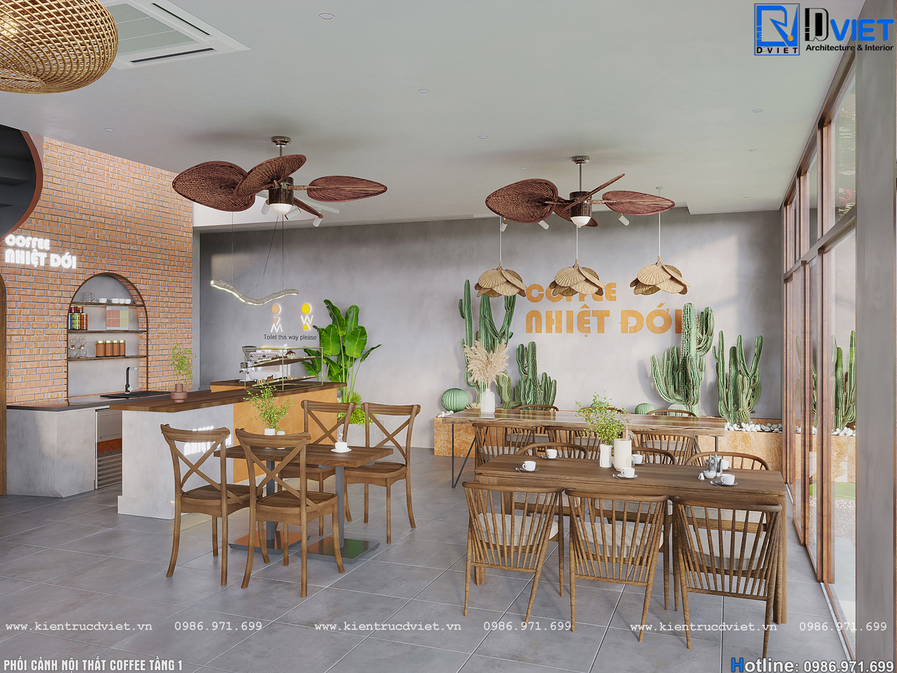 thiết kế thi công quán cafe Nhiệt đới đẹp mộc mạc tại An Lão - Hải Phòng (8)