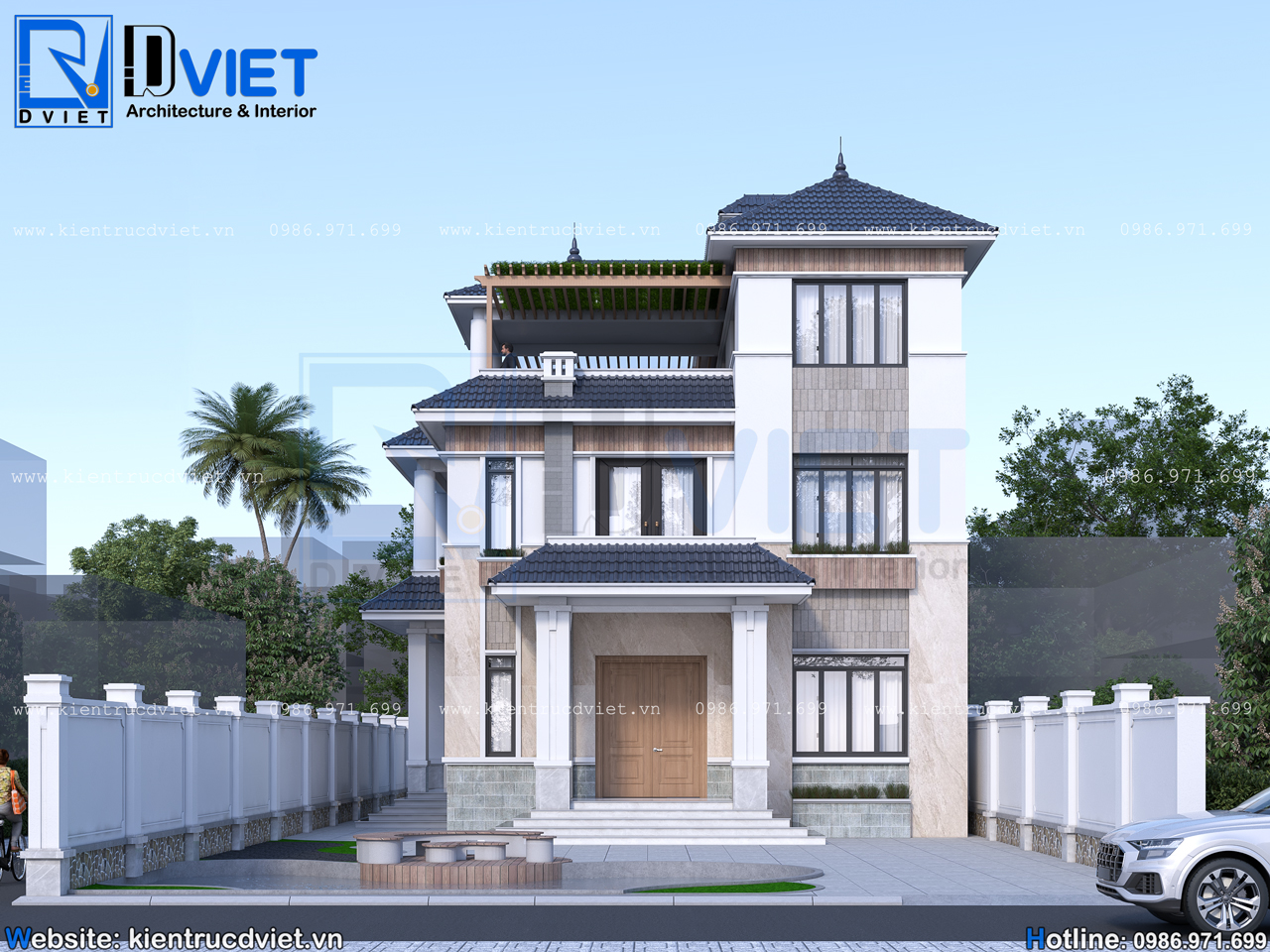 Thiết kế biệt thự mái Nhật 3 tầng hiện đại 10x15m tại Tứ Kỳ - Hải Dương (4)