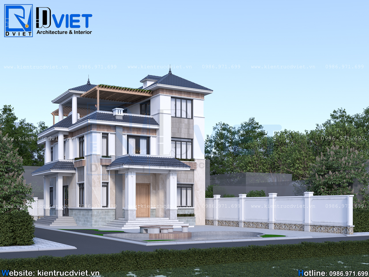 Thiết kế biệt thự mái Nhật 3 tầng hiện đại 10x15m tại Tứ Kỳ - Hải Dương (2)