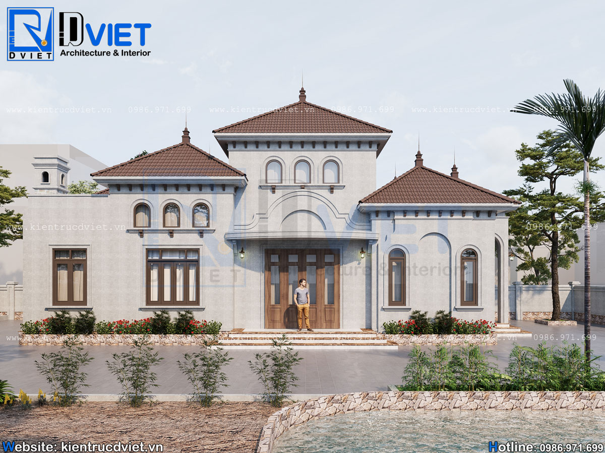 thiết kế biệt thự Địa Trung Hải 1 tầng mái Nhật 16x9m tại Hưng Yên (4)