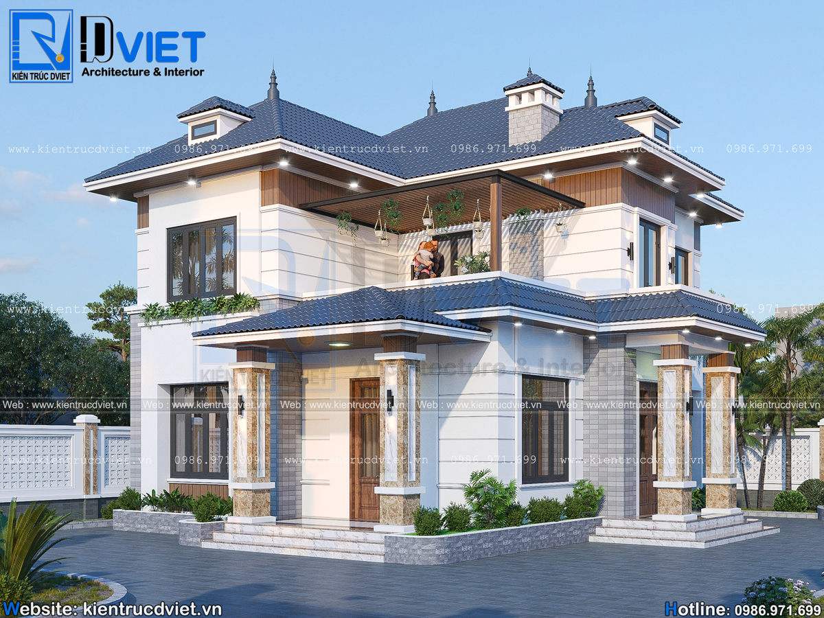 thiết kế biệt thự mái Nhật 2 tầng hiện đại 10x10m tại Khoái Châu - Hưng Yên (2)