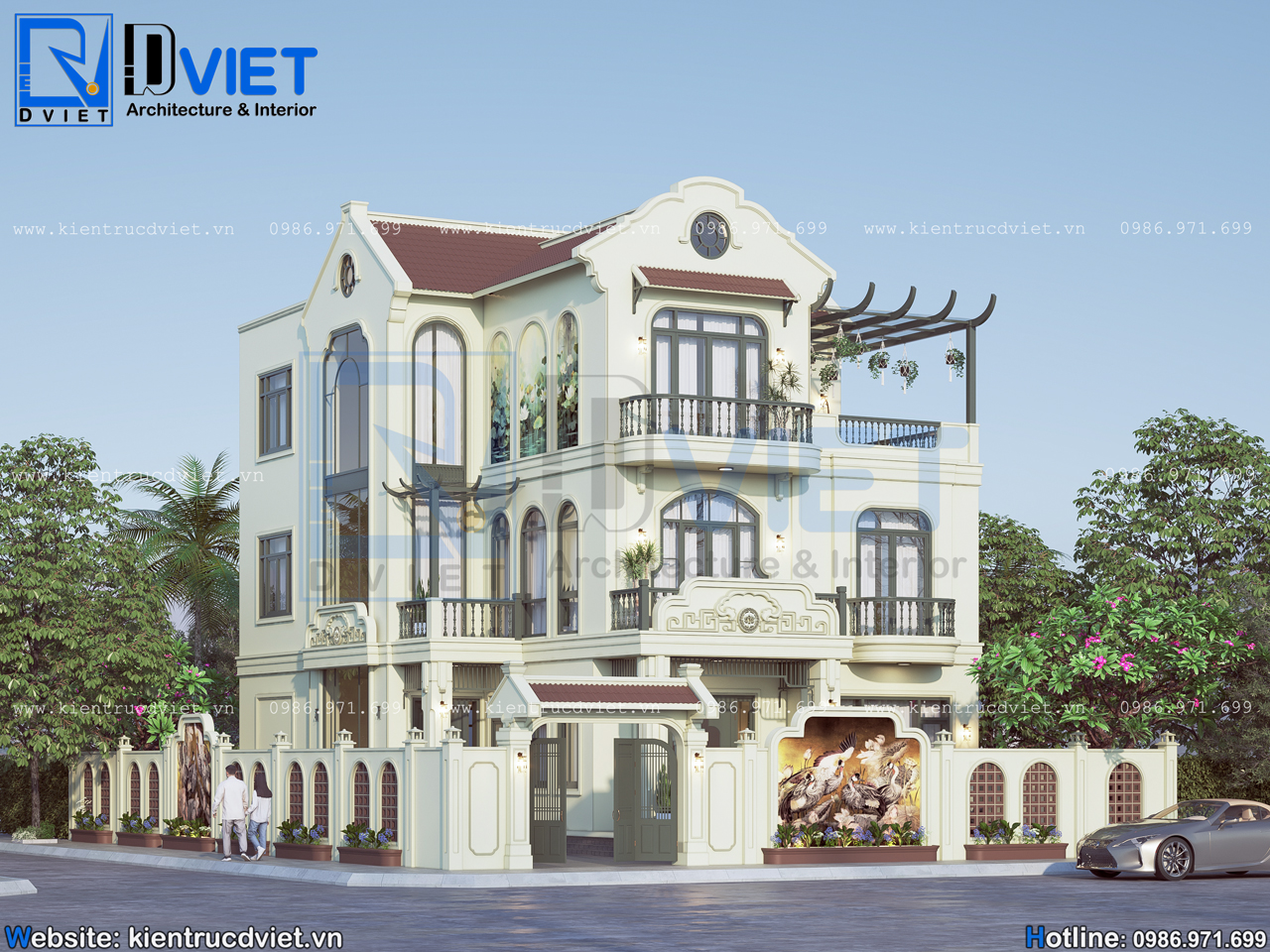 thiết kế biệt thự 3 tầng phong cách indochine (Đông Dương) 10x12m tại Hải Phòng (1)