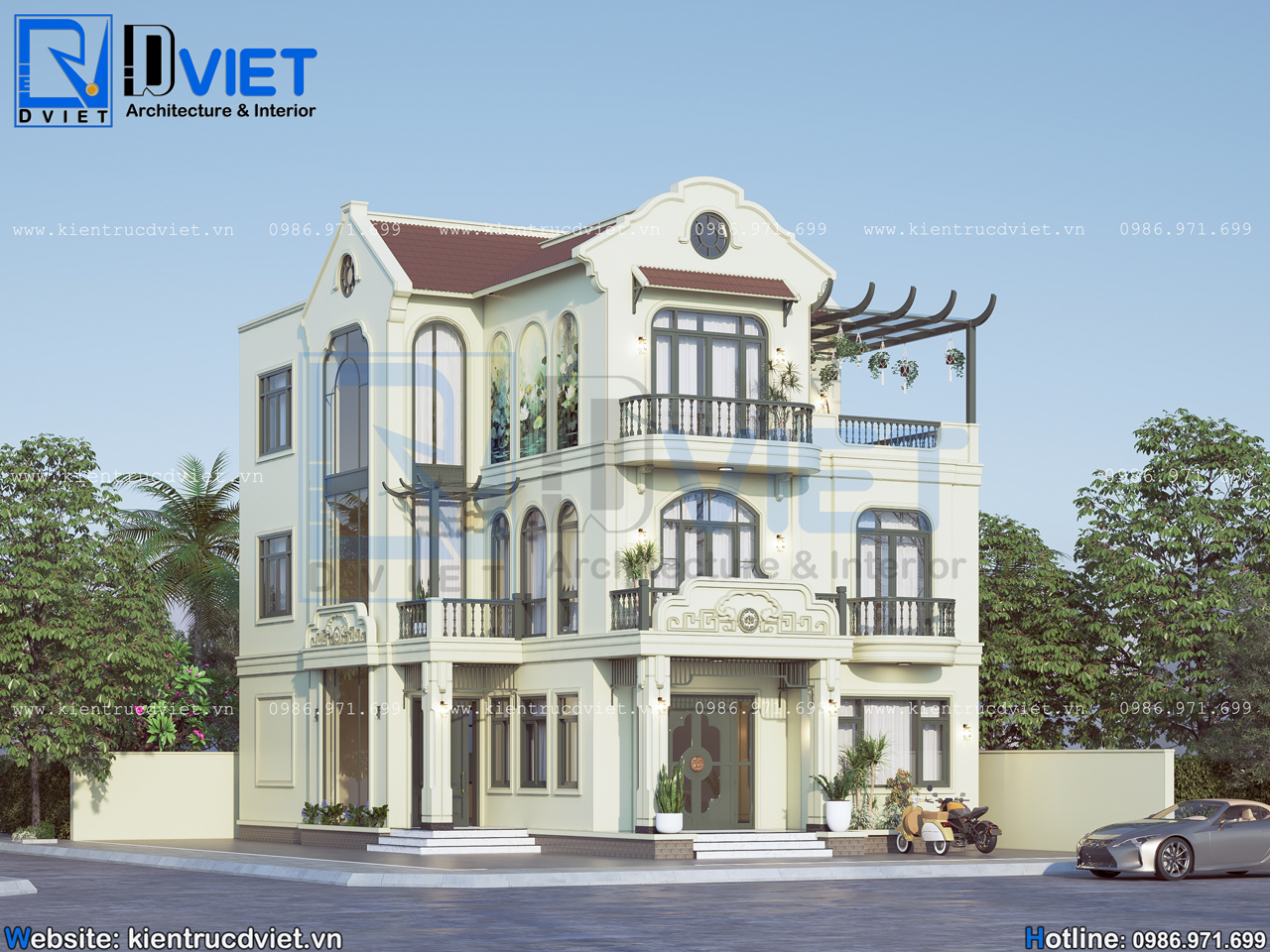 thiết kế biệt thự 3 tầng phong cách indochine (Đông Dương) 10x12m tại Hải Phòng (2)