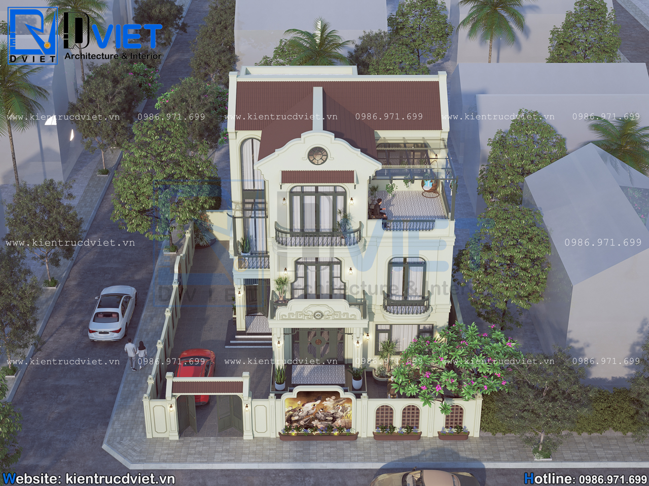thiết kế biệt thự 3 tầng phong cách indochine (Đông Dương) 10x12m tại Hải Phòng (4)