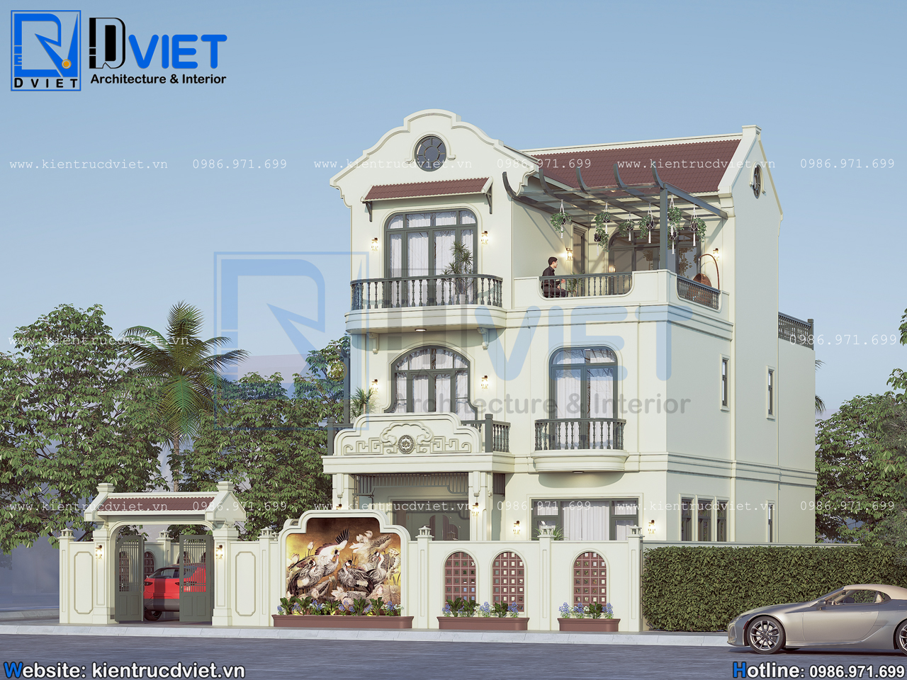 thiết kế biệt thự 3 tầng phong cách indochine (Đông Dương) 10x12m tại Hải Phòng (5)