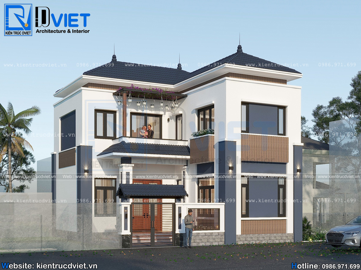 thiết kế biệt thự chữ L 2 tầng mái Nhật 9,5x10,5m tại Hải Dương (1)