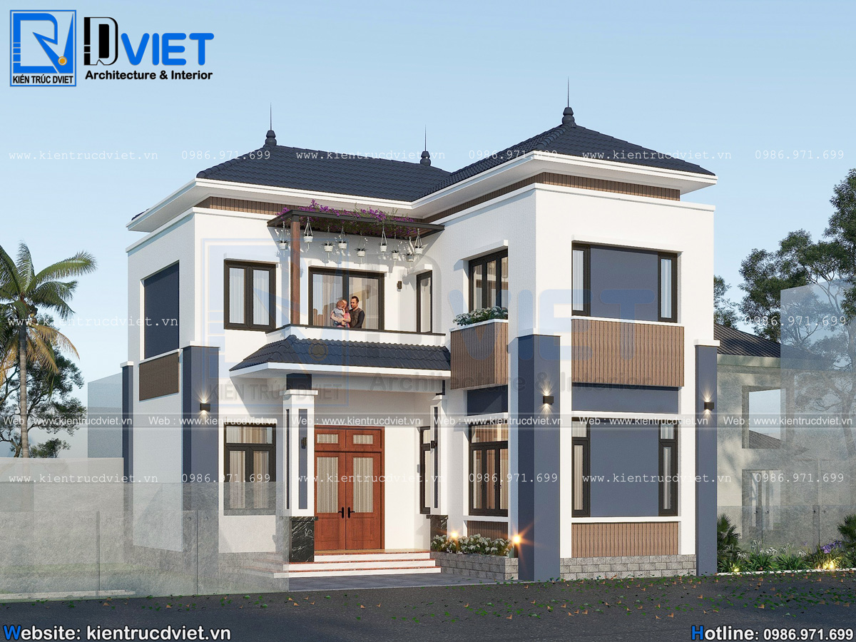 thiết kế biệt thự chữ L 2 tầng mái Nhật 9,5x10,5m tại Hải Dương (2)