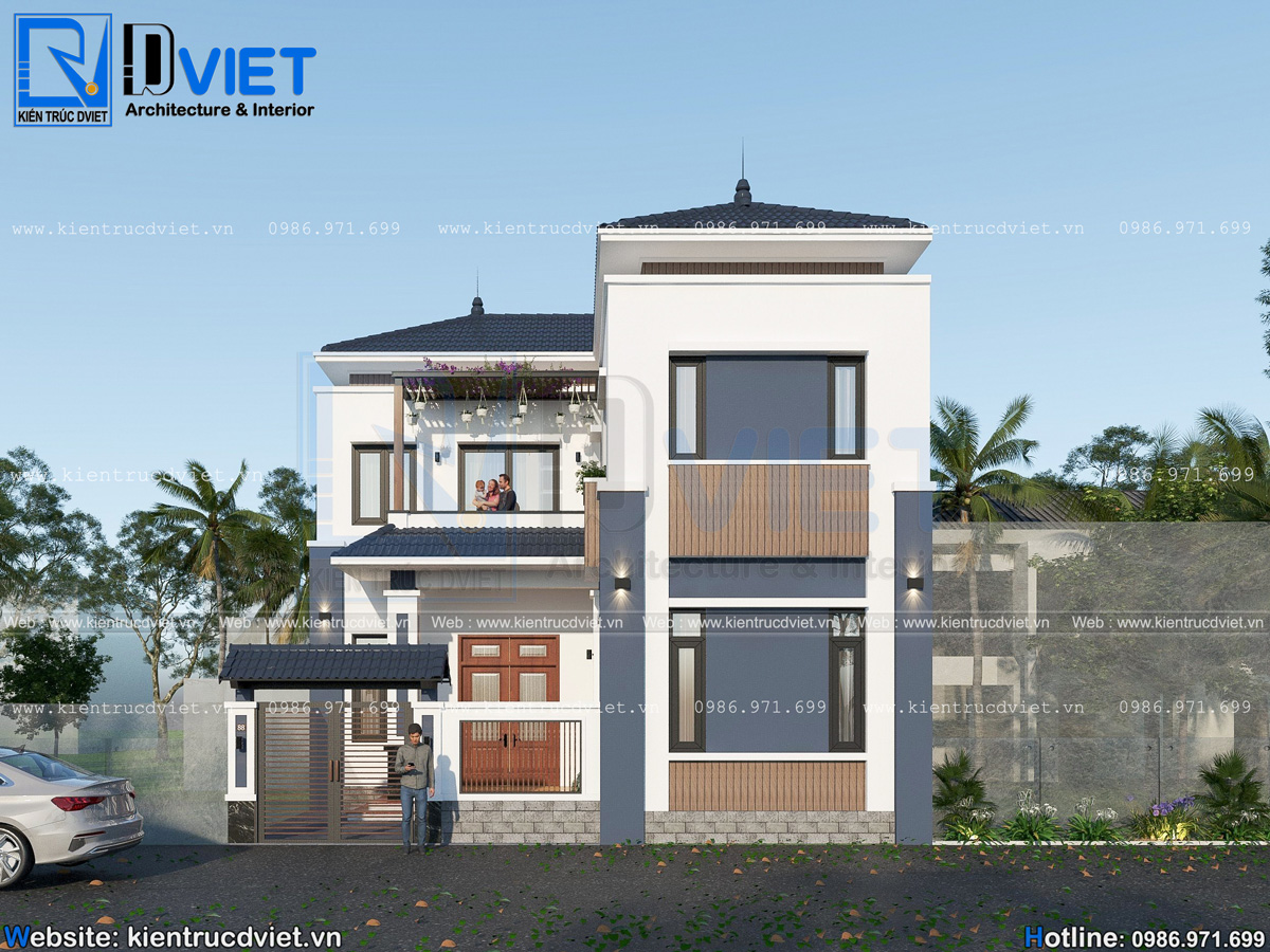 thiết kế biệt thự chữ L 2 tầng mái Nhật 9,5x10,5m tại Hải Dương (3)