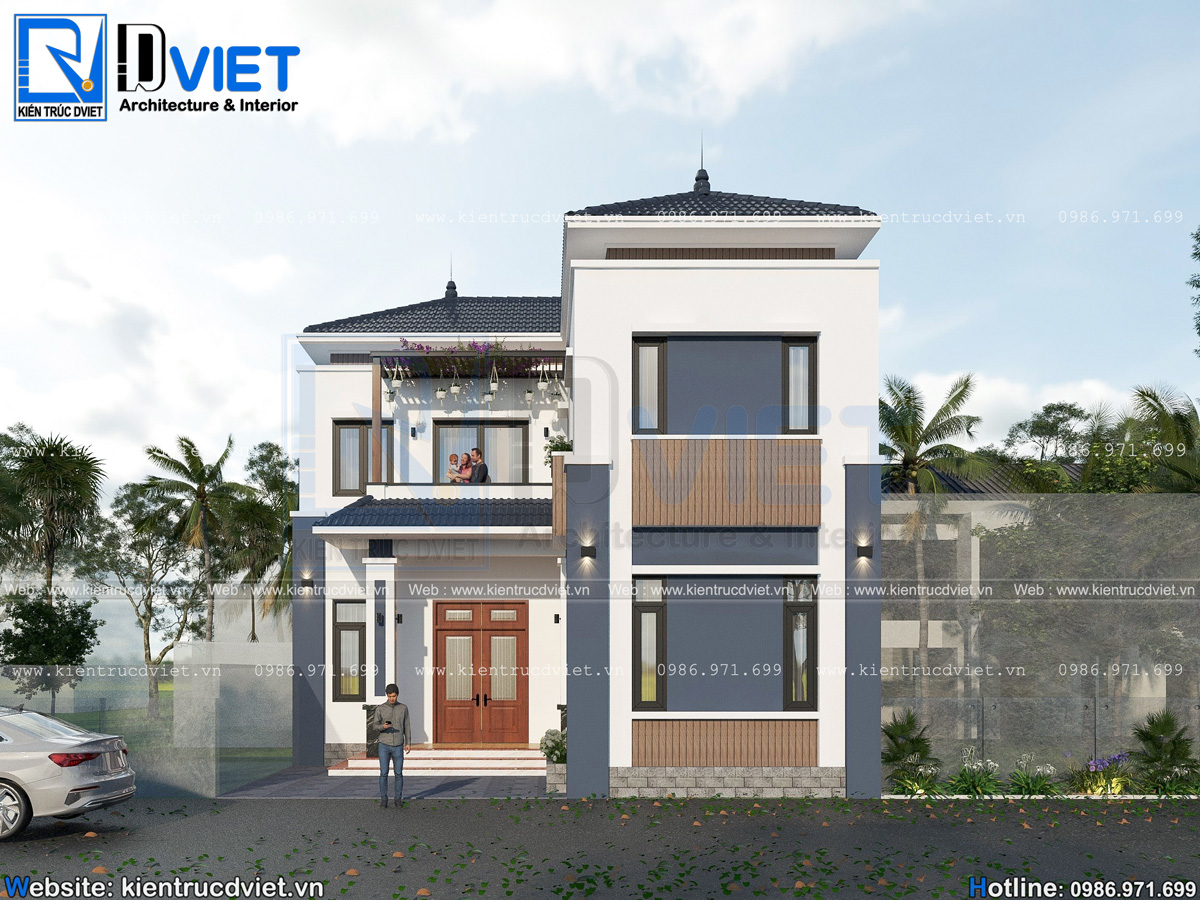 thiết kế biệt thự chữ L 2 tầng mái Nhật 9,5x10,5m tại Hải Dương (4)