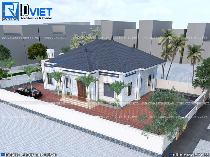 Thiết kế biệt thự 1 tầng mái Nhật hiện đại 16x10m tại Nam Định BT 117