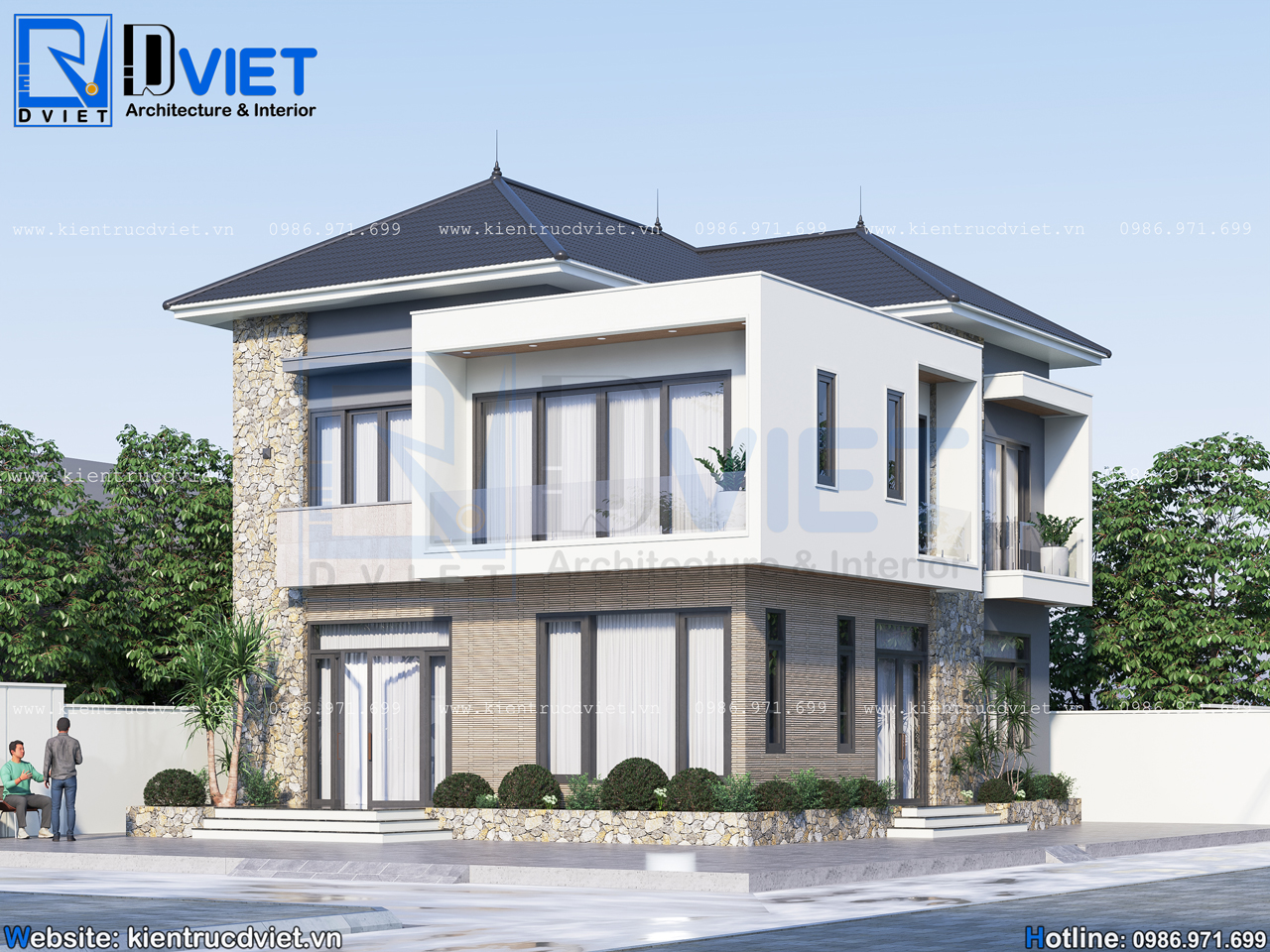 Thiết kế biệt thự hiện đại 2 tầng mái Nhật 8x12m tại huyện Yên Khánh - Ninh Bình (2)