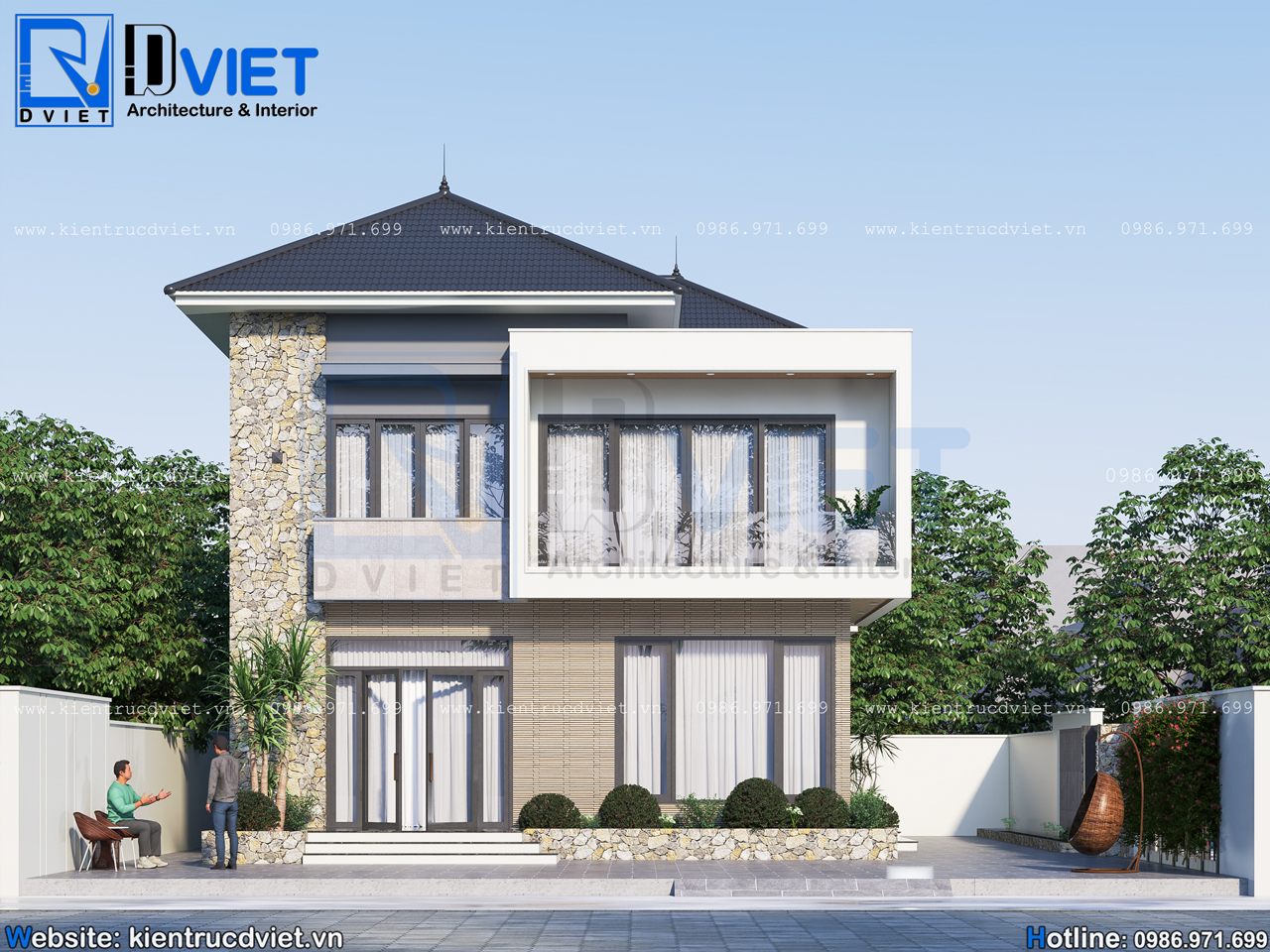 Thiết kế biệt thự hiện đại 2 tầng mái Nhật 8x12m tại huyện Yên Khánh - Ninh Bình (5)