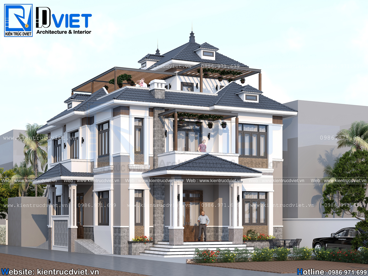 thiết kế biệt thự mái Nhật 2 tầng 1 tum 10x15m tại Gia Lộc - Hải Dương (1)