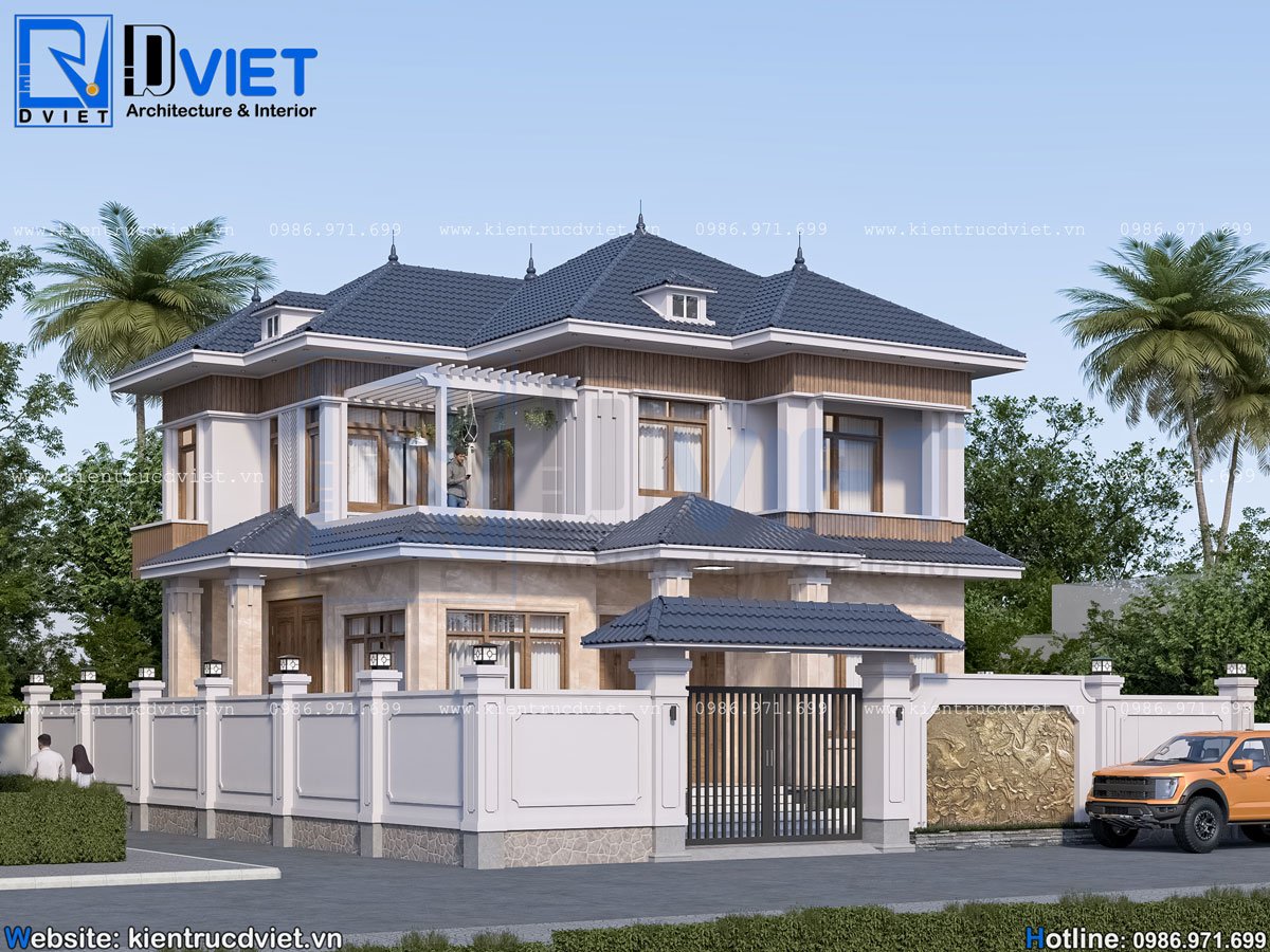 thiết kế biệt thự mái Nhật 2 tầng 10x10m hiện đại tại Khoái Châu - Hưng Yên (1)