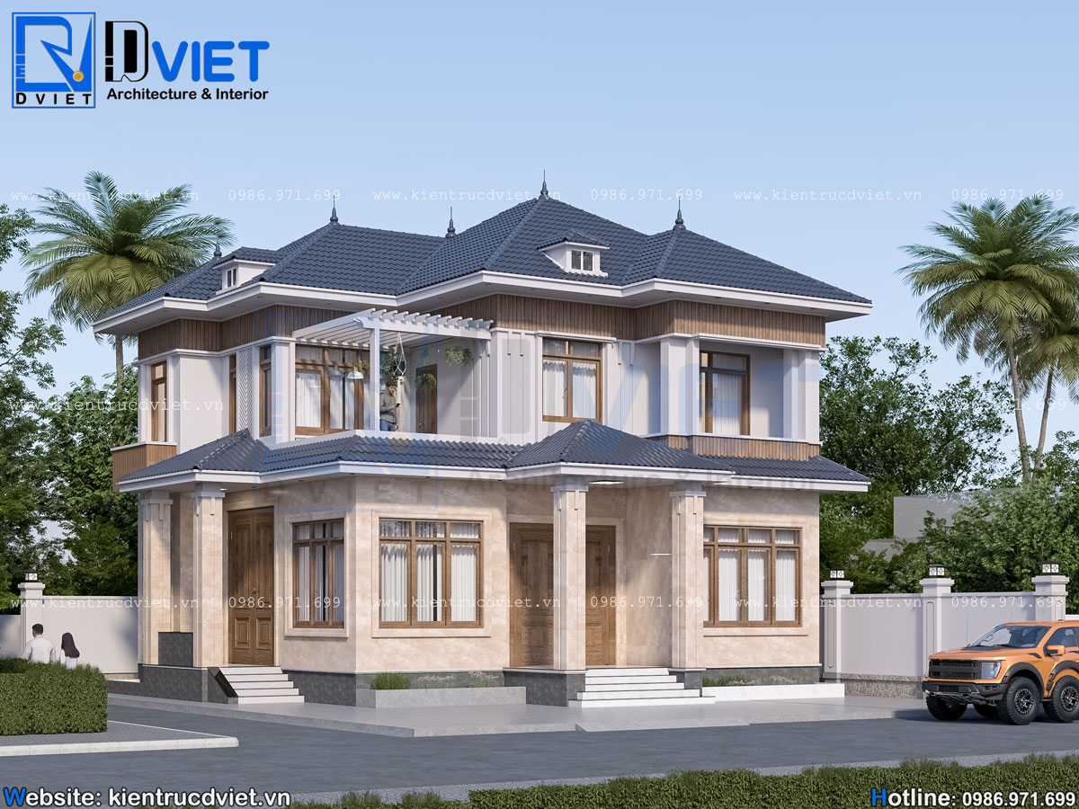 thiết kế biệt thự mái Nhật 2 tầng 10x10m hiện đại tại Khoái Châu - Hưng Yên (2)