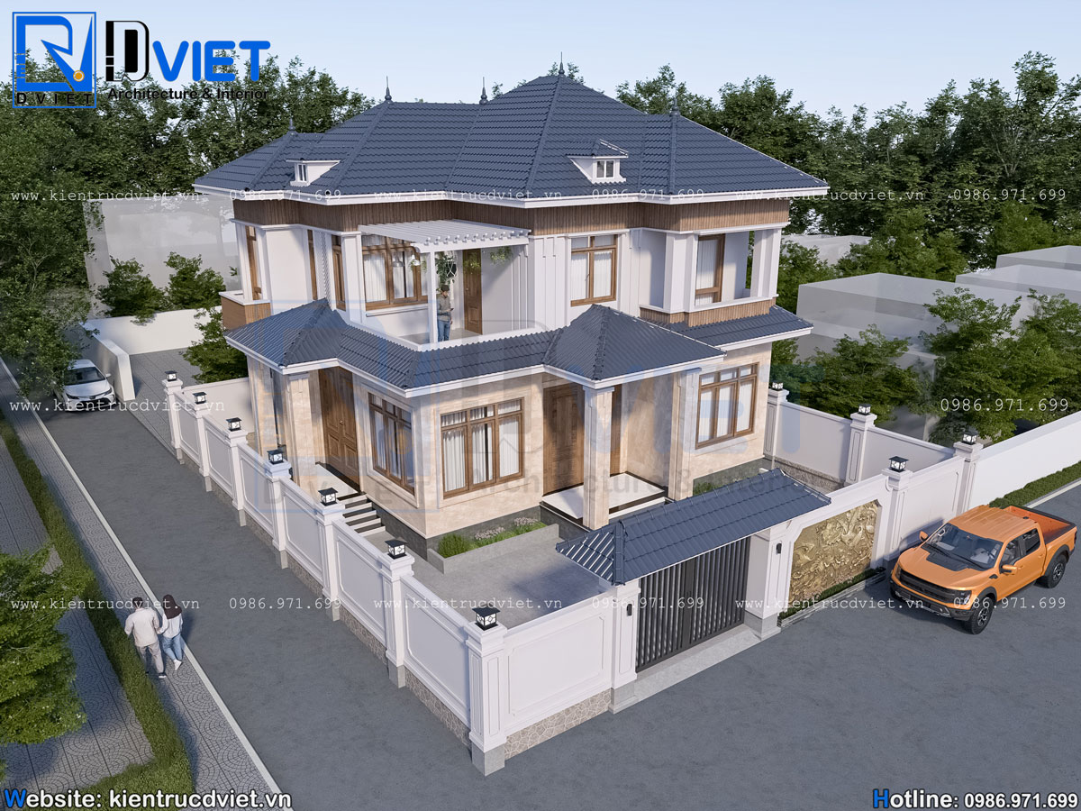 thiết kế biệt thự mái Nhật 2 tầng 10x10m hiện đại tại Khoái Châu - Hưng Yên (4)