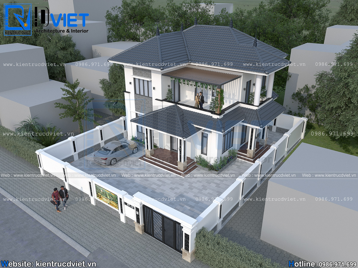 thiết kế biệt thự 2 tầng mái Nhật hiện đại 10x10m tại Thái Bình (3)
