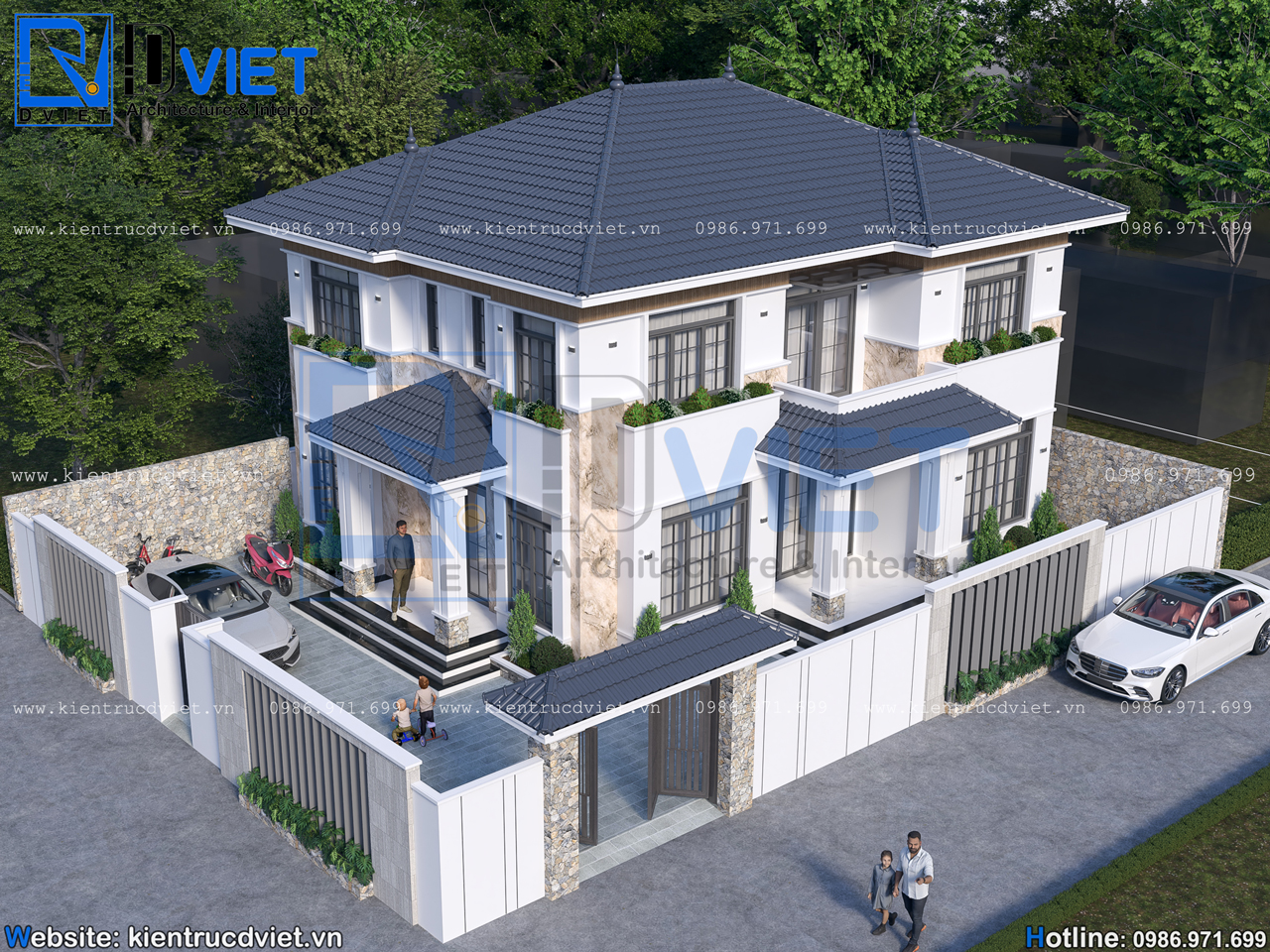 thiết kế biệt thự mái Nhật 2 tầng hiện đại 12x9m tại Bắc Ninh (1)