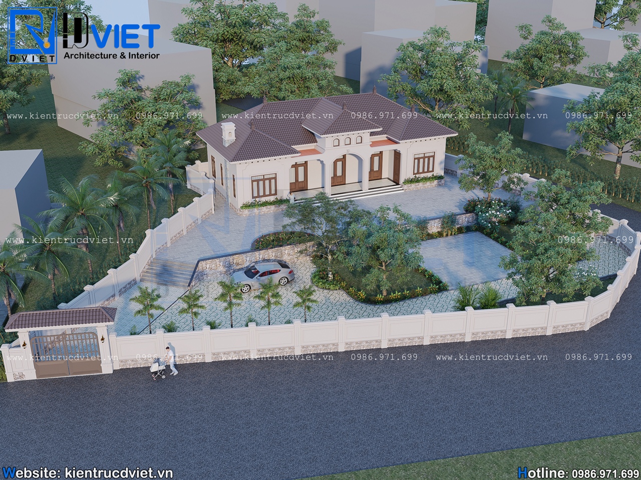 Thiết kế biệt thự Địa Trung Hải mái Nhật 1 tầng 20x8,5m tại Phú Thọ (1)