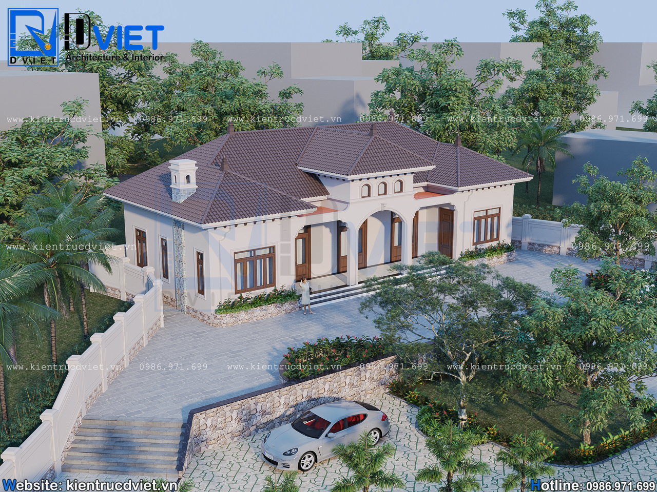 Thiết kế biệt thự Địa Trung Hải mái Nhật 1 tầng 20x8,5m tại Phú Thọ (2)