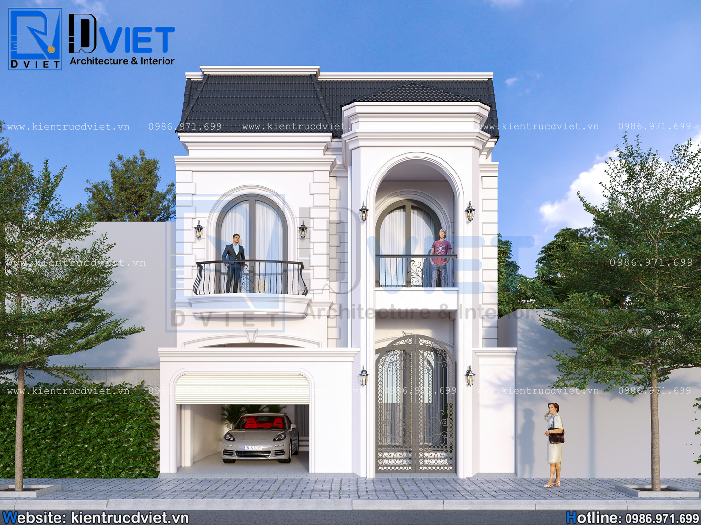 thiết kế biệt thự phố tân cổ điển 2 tầng 8,5x12m tại Hưng Yên (1)