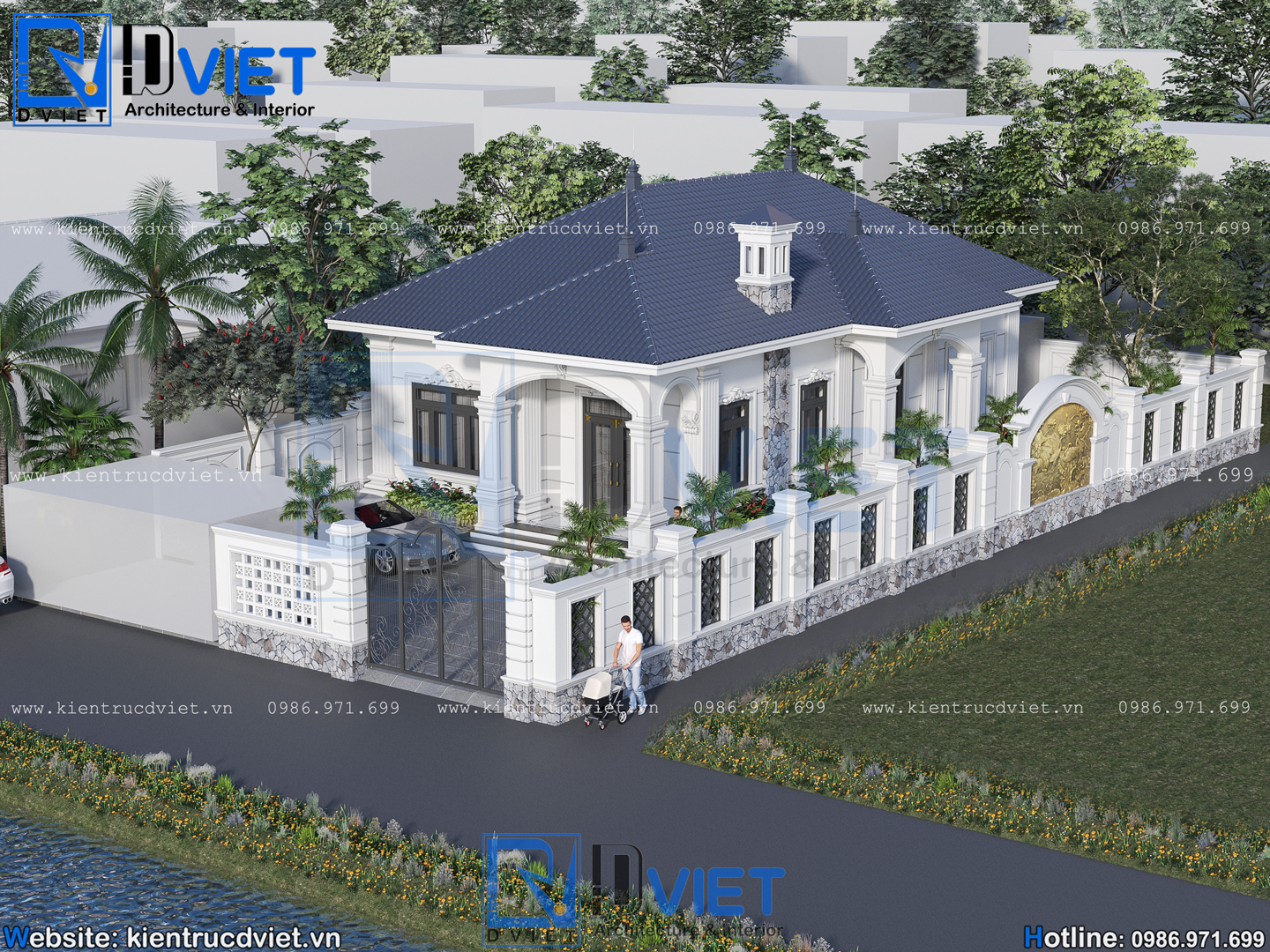 Thiết kế biệt thự tân cổ điển 1 tầng mái Nhật 8,5x16m tại Quỳnh An, Hưng Yên (1)