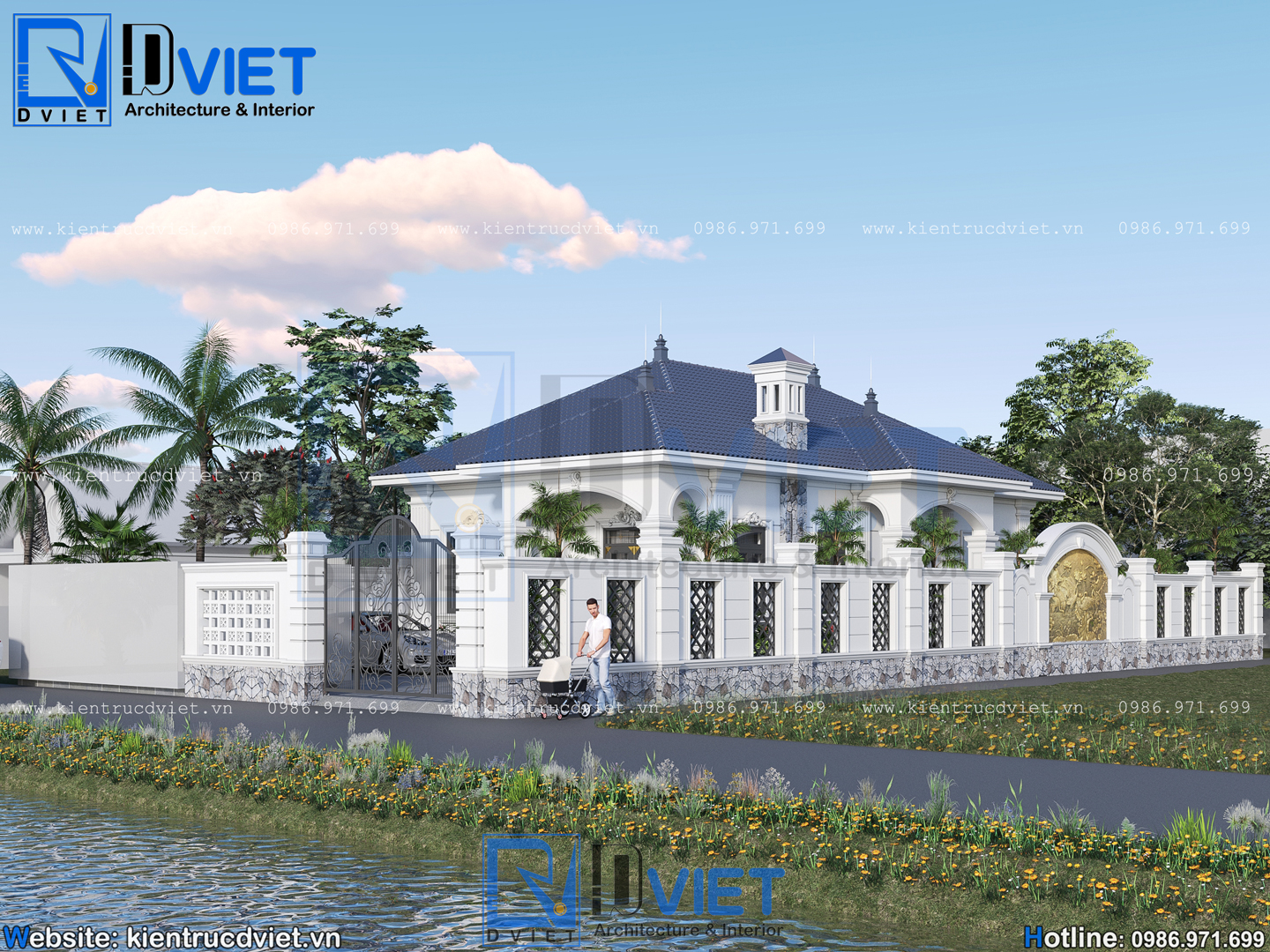 Thiết kế biệt thự tân cổ điển 1 tầng mái Nhật 8,5x16m tại Quỳnh An, Hưng Yên (2)