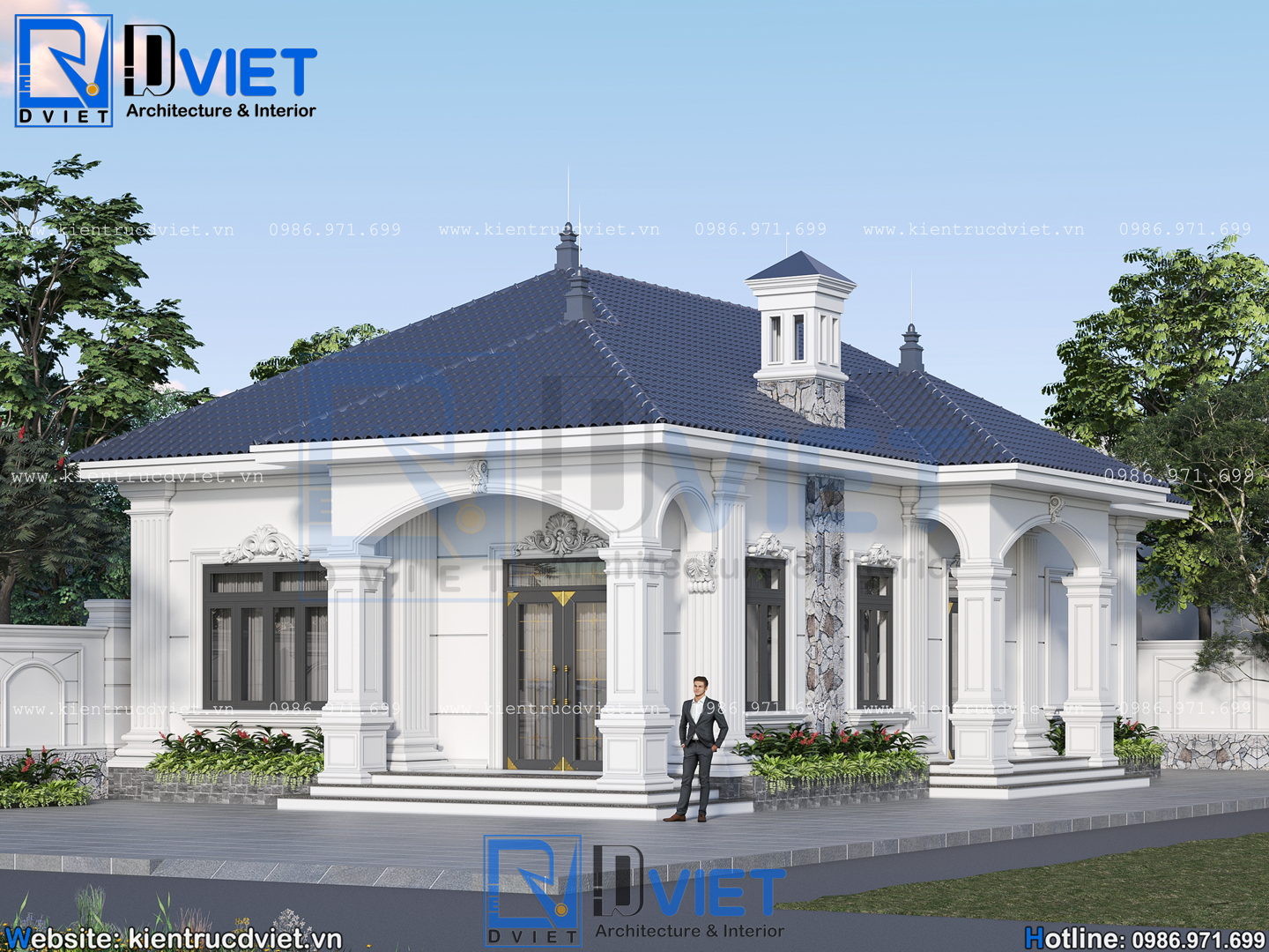 Thiết kế biệt thự tân cổ điển 1 tầng mái Nhật 8,5x16m tại Quỳnh An, Hưng Yên (3)