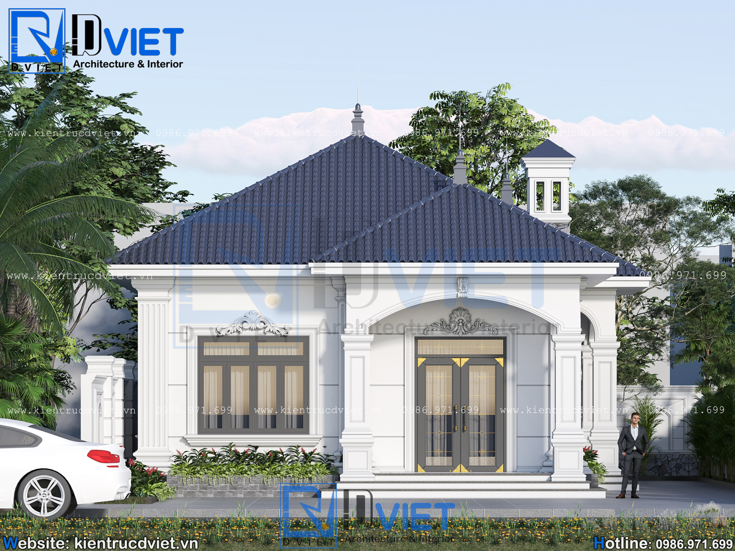 Thiết kế biệt thự tân cổ điển 1 tầng mái Nhật 8,5x16m tại Quỳnh An, Hưng Yên (4)