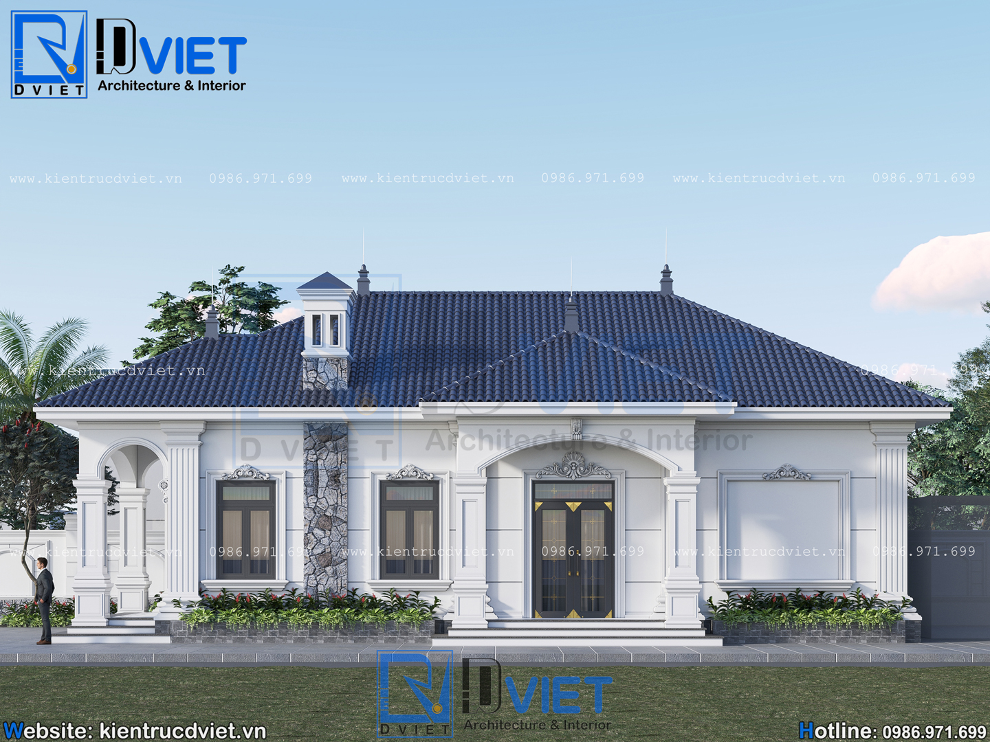 Thiết kế biệt thự tân cổ điển 1 tầng mái Nhật 8,5x16m tại Quỳnh An, Hưng Yên (5)