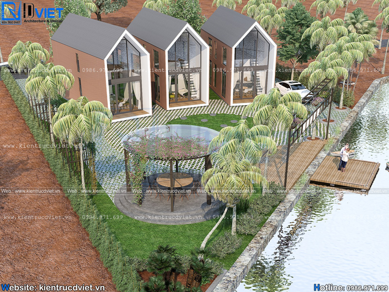 Thiết kế homestay 1 tầng 1 lửng hiện đại đẹp tại Phú Quốc