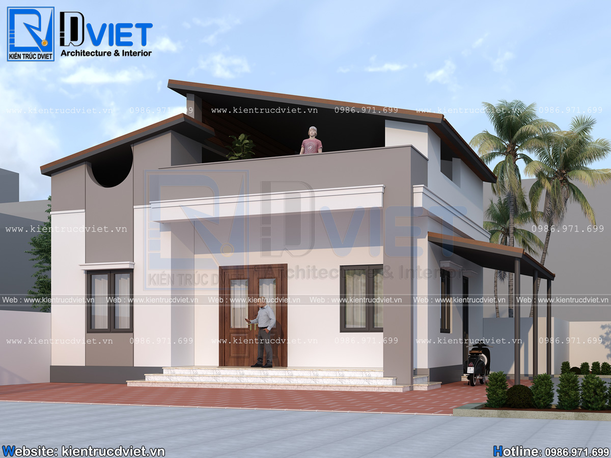 thiết kế nhà cấp 4 mái vát 1 tầng hiện đại 80m2 tại Hải Dương (3)