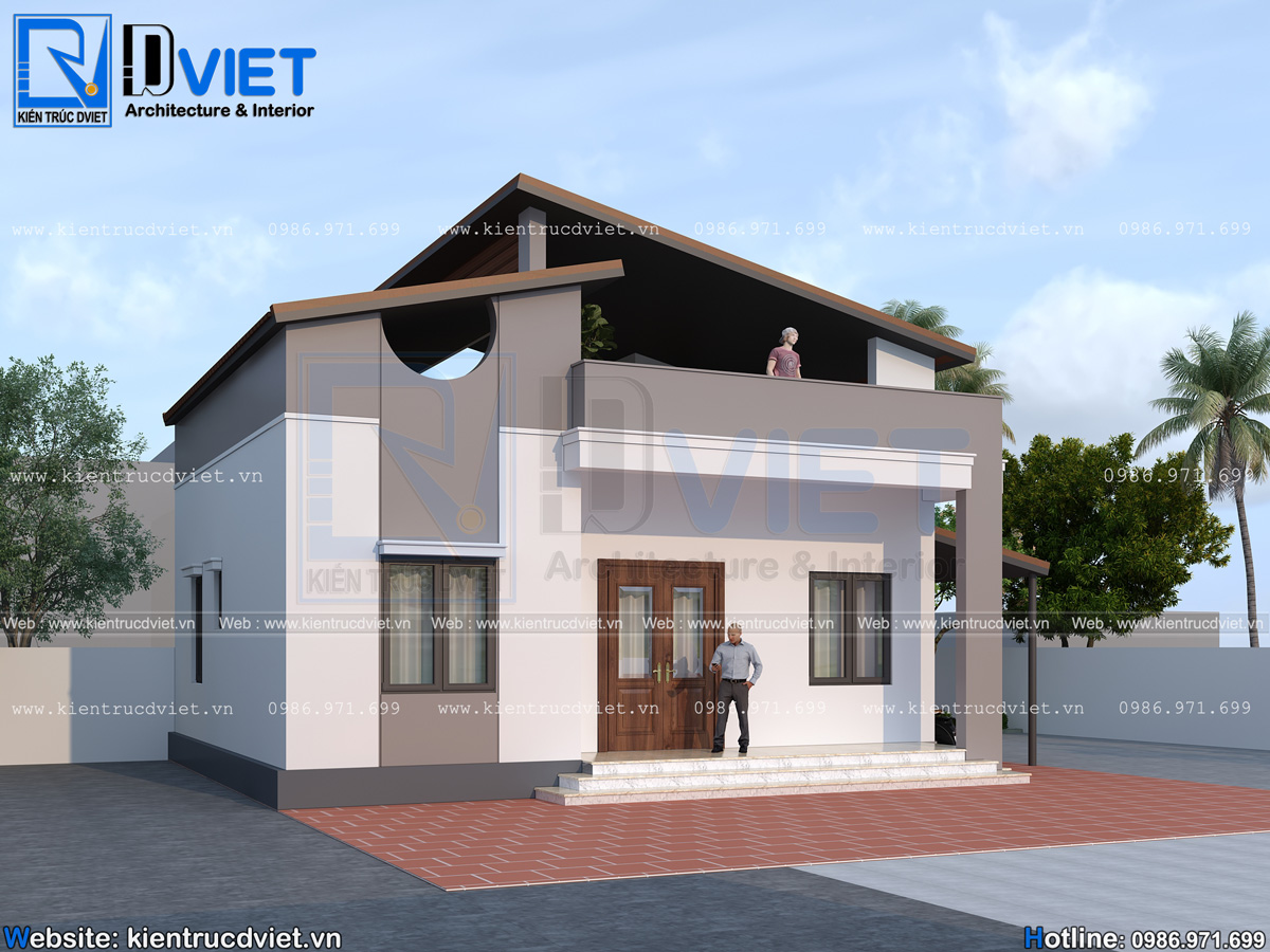 thiết kế nhà cấp 4 mái vát 1 tầng hiện đại 80m2 tại Hải Dương (4)