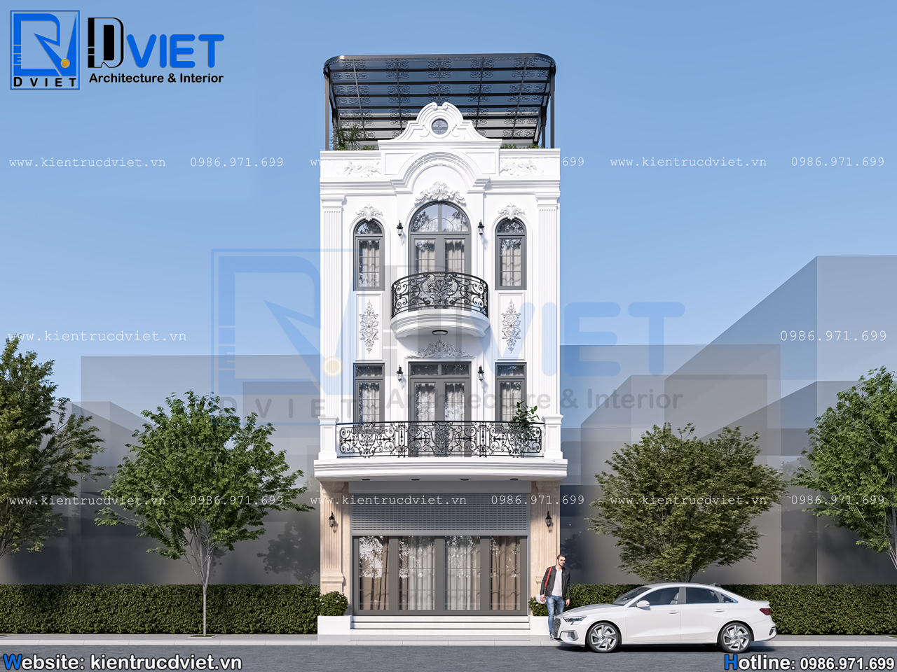 Thiết kế nhà ống (nhà phố) tân cổ điển 3 tầng 1 tum 6x12m tại Thường Tín - Hà Nội (2)