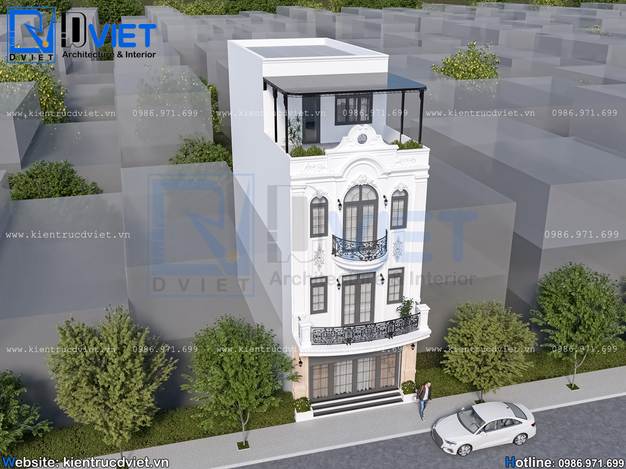 Thiết kế nhà ống (nhà phố) tân cổ điển 3 tầng 1 tum 6x12m tại Thường Tín - Hà Nội (5)