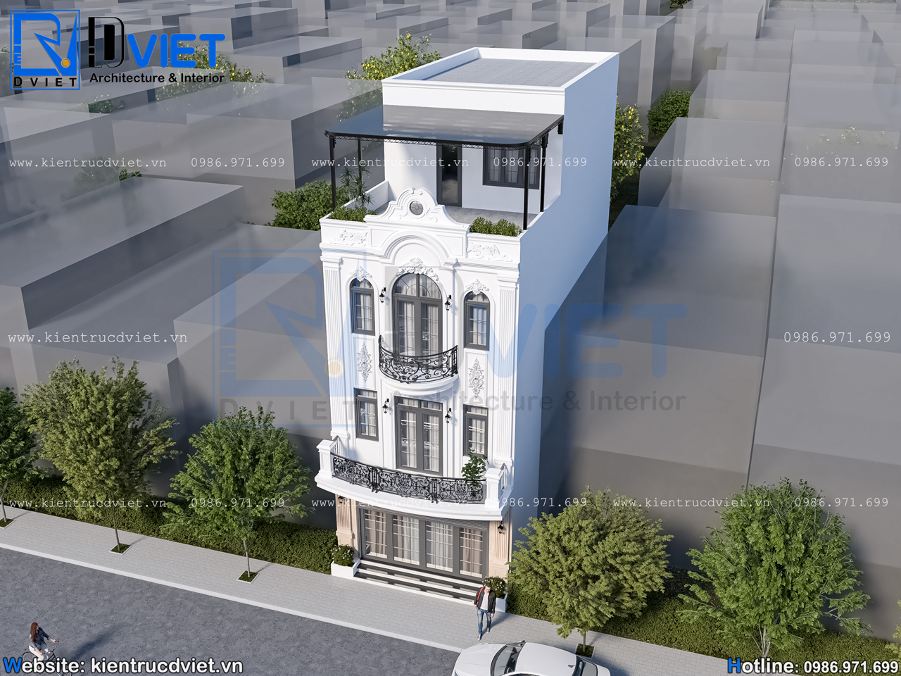 Thiết kế nhà ống (nhà phố) tân cổ điển 3 tầng 1 tum 6x12m tại Thường Tín - Hà Nội (4)