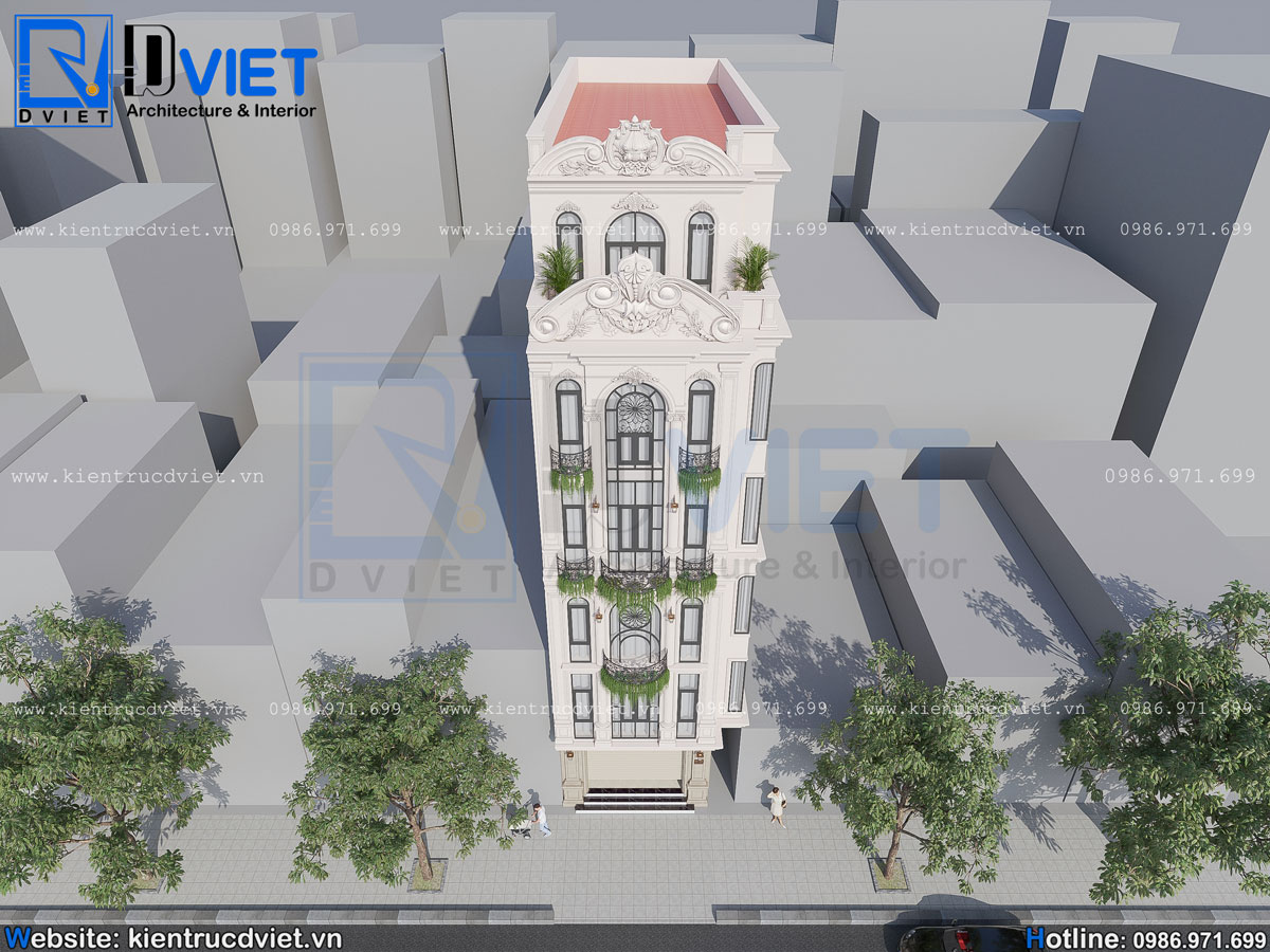 thiết kế nhà ống (nhà phố) tân cổ điển 5 tầng 1 tum 5,5x18m tại Hà Nội (3) 