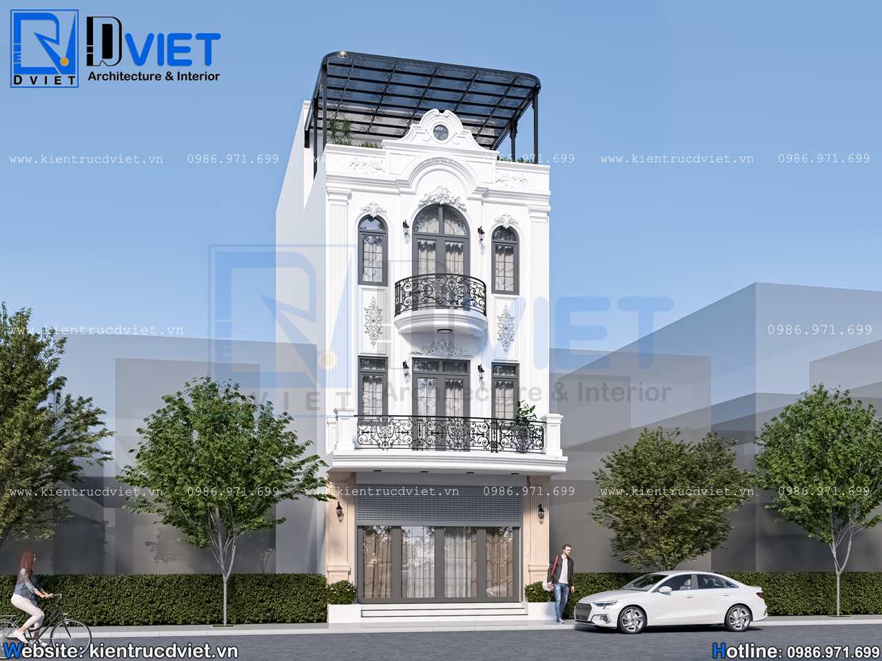 Thiết kế nhà ống (nhà phố) tân cổ điển 3 tầng 1 tum 6x12m tại Thường Tín - Hà Nội (1)