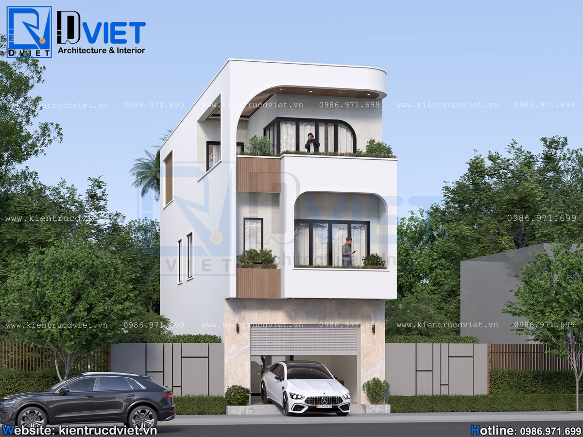 thiết kế nhà ống (nhà phố) 3 tầng hiện đại 5,5x17m có gara oto tại Hải Dương (1)