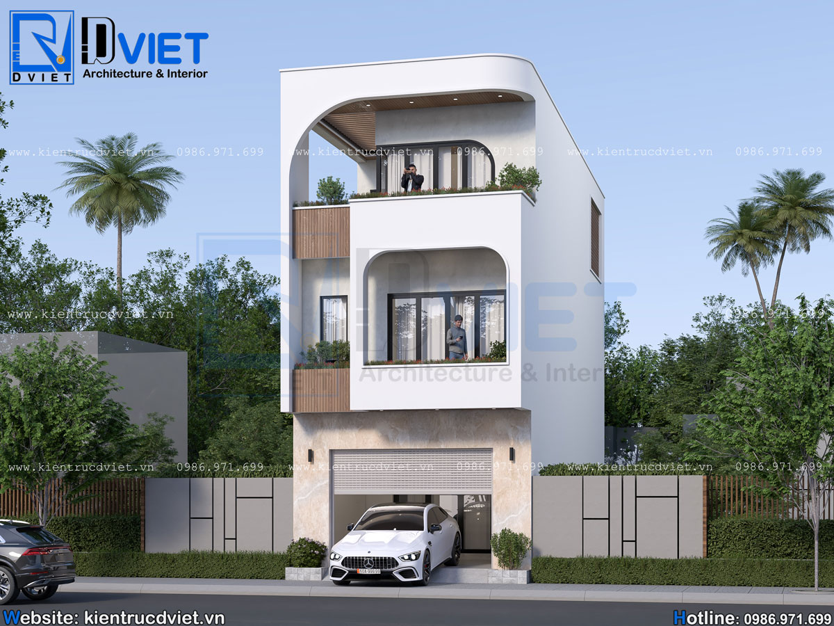 thiết kế nhà ống (nhà phố) 3 tầng hiện đại 5,5x17m có gara oto tại Hải Dương (2)