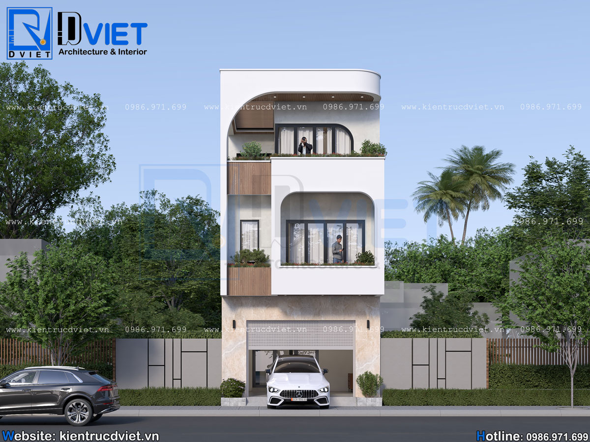 thiết kế nhà ống (nhà phố) 3 tầng hiện đại 5,5x17m có gara oto tại Hải Dương (3)