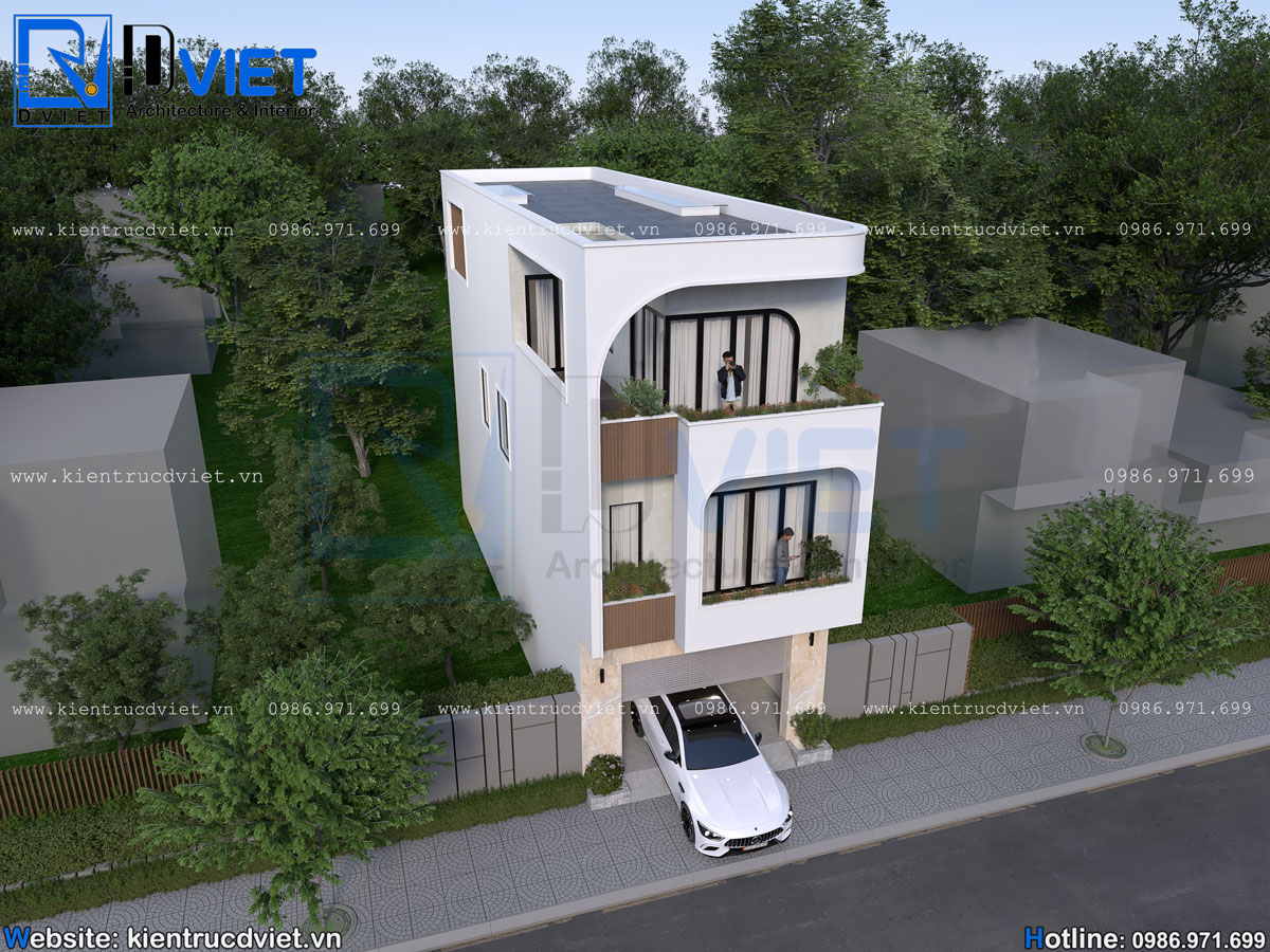 thiết kế nhà ống (nhà phố) 3 tầng hiện đại 5,5x17m có gara oto tại Hải Dương (4)