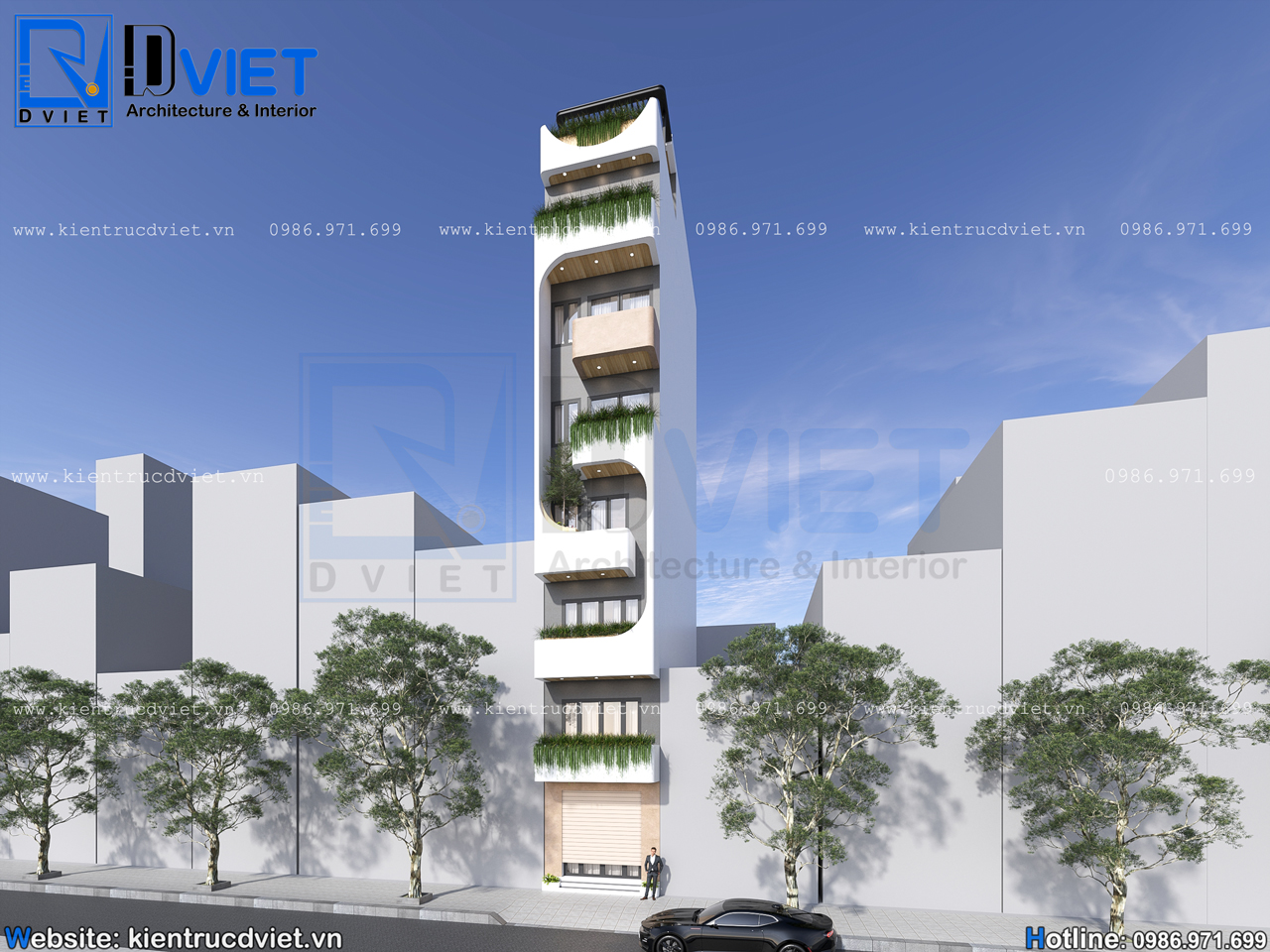 thiết kế nhà ống (nhà phố) 7 tầng 1 tum hiện đại kết hợp kinh doanh có thang máy 3,5x15m tại Hà Nội (1)