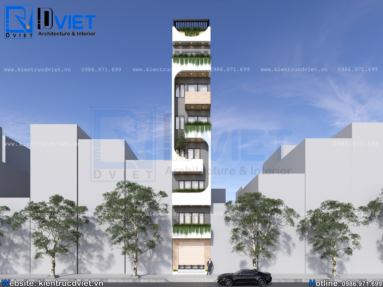 thiết kế nhà ống (nhà phố) 7 tầng 1 tum hiện đại kết hợp kinh doanh có thang máy 3,5x15m tại Hà Nội (2)