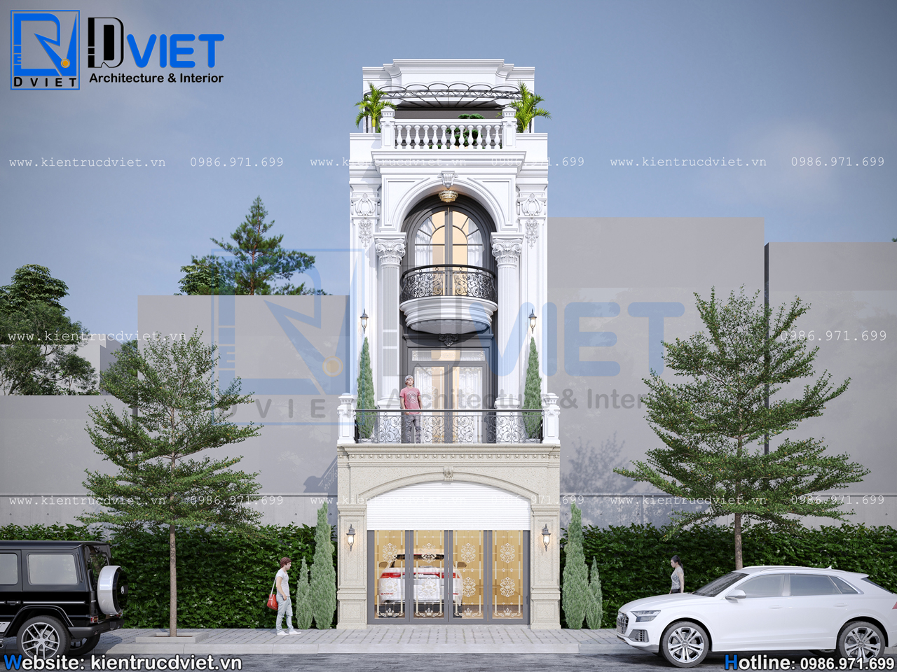 thiết kế nhà ống tân cổ điển 4 tầng 5x19m tại Mê Linh