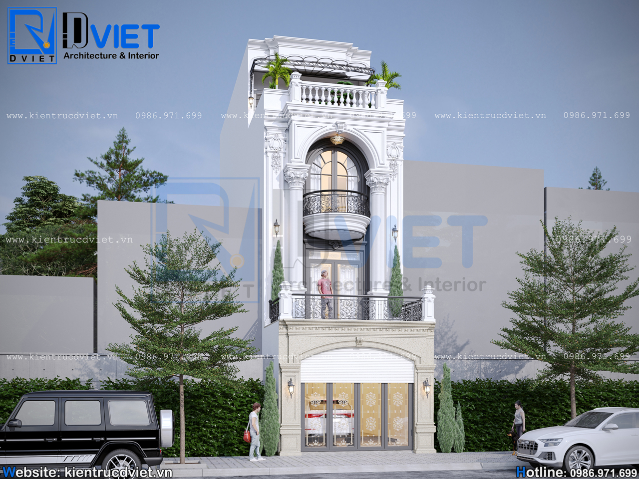 thiết kế nhà ống (nhà phố) tân cổ điển 4 tầng 5x19m tại Mê Linh - Hà Nội (2)