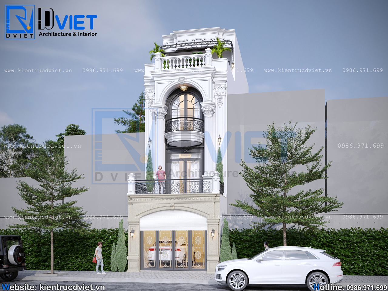 thiết kế nhà ống (nhà phố) tân cổ điển 4 tầng 5x19m tại Mê Linh - Hà Nội (3)