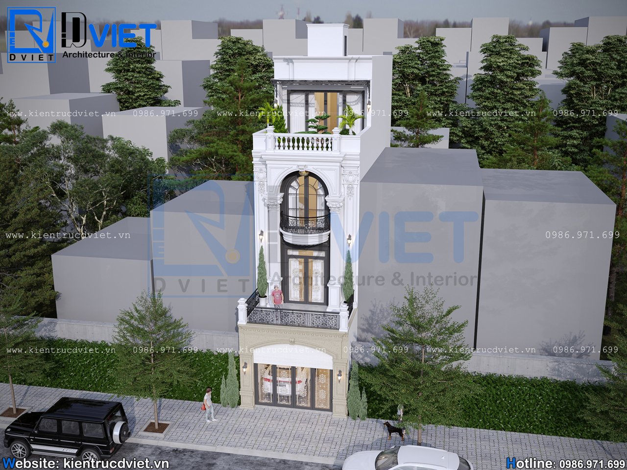 thiết kế nhà ống (nhà phố) tân cổ điển 4 tầng 5x19m tại Mê Linh - Hà Nội (4)